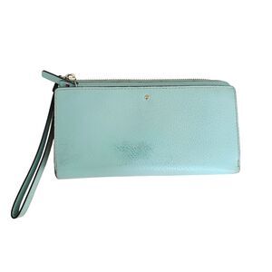 Kate Spade Aqua Blue Saffiano Leather Zip Around Wristlet Wallet Clutch
